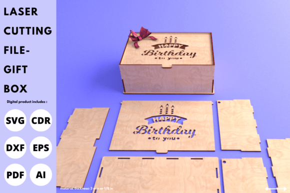 Download Birthday Gift Box with Lid | Laser Cut - Day Collection