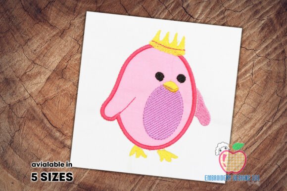 Download Cute Pink Penguin with Crown Applique - Crown applique Collection