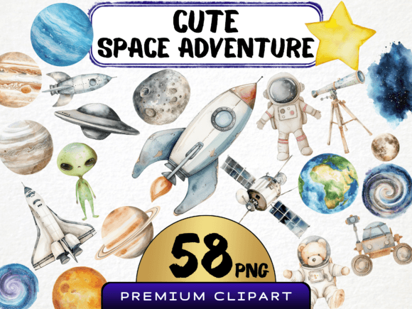 Download Watercolor Cute Space Clipart - Space Collection