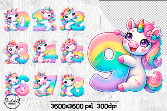 Download Cute Birthday Numbers with Unicorn Png - Day Collection