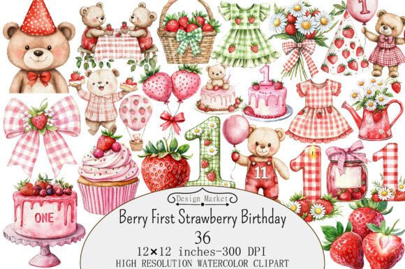 Download Berry First Strawberry Birthday Clipart - Day Collection