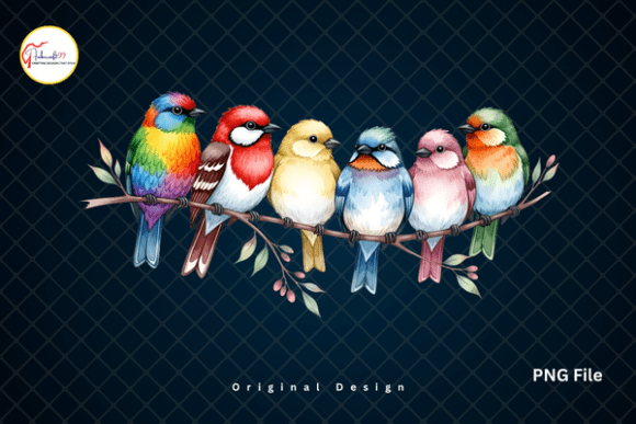 Download Colorful Spring Birds on a Branch PNG - Spring Collection