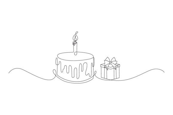 Download Birthday Cake with Present Box Line Art - Day Collection